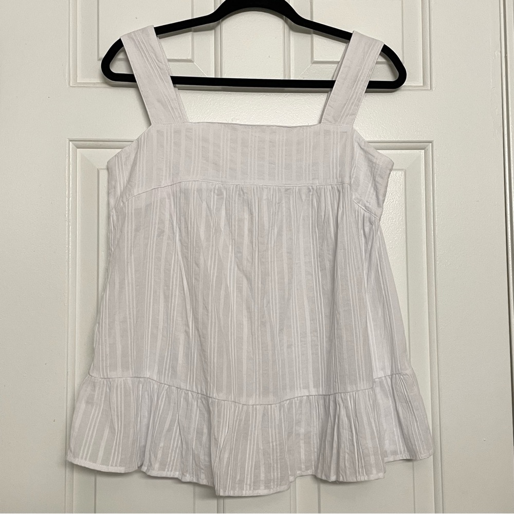Vintage White Striped Cotton Peplum Tank Top